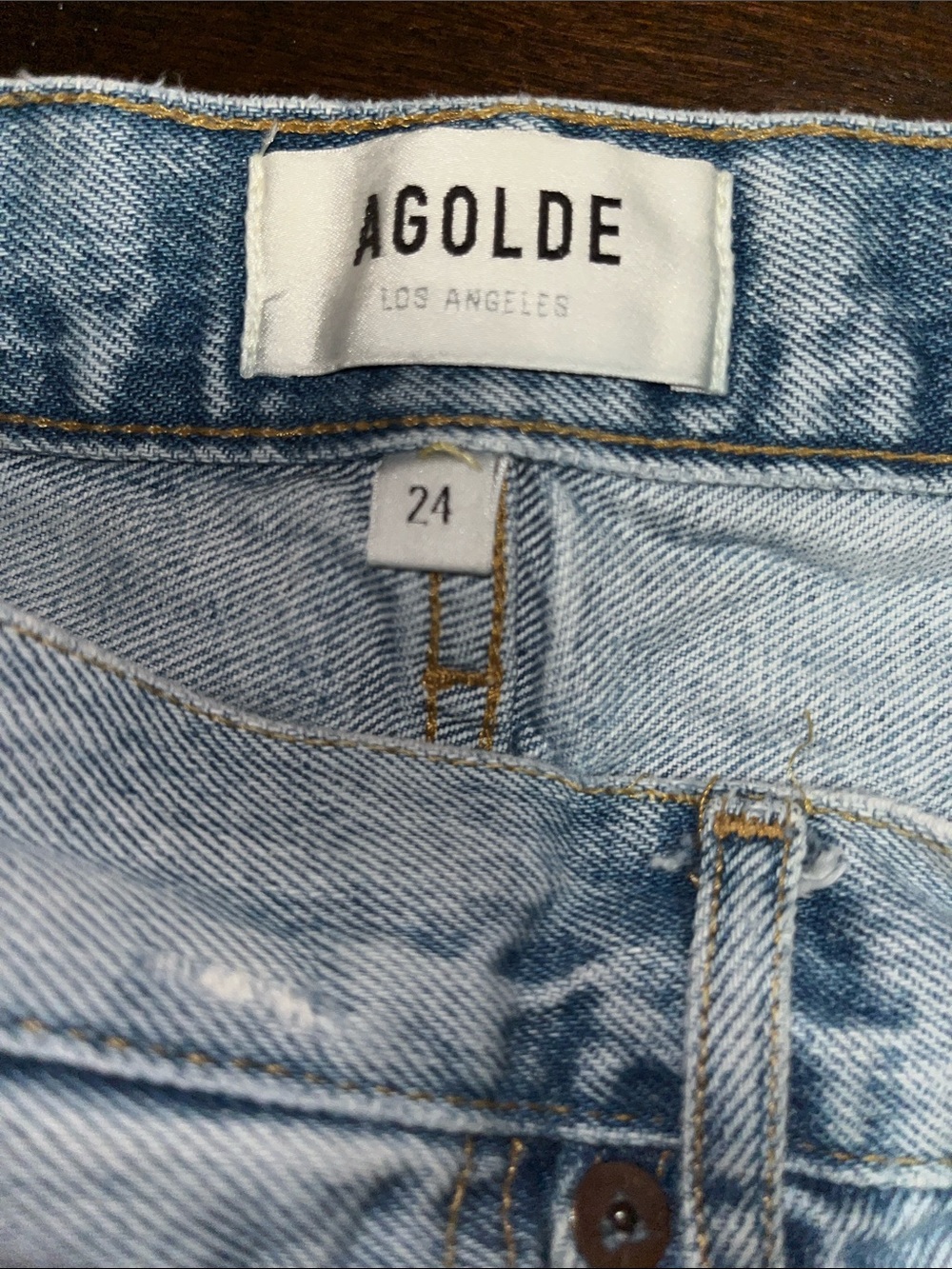 Agolde Parker Button Fly Distressed Blue Denim Shorts Size 24 - Picture 12 of 12